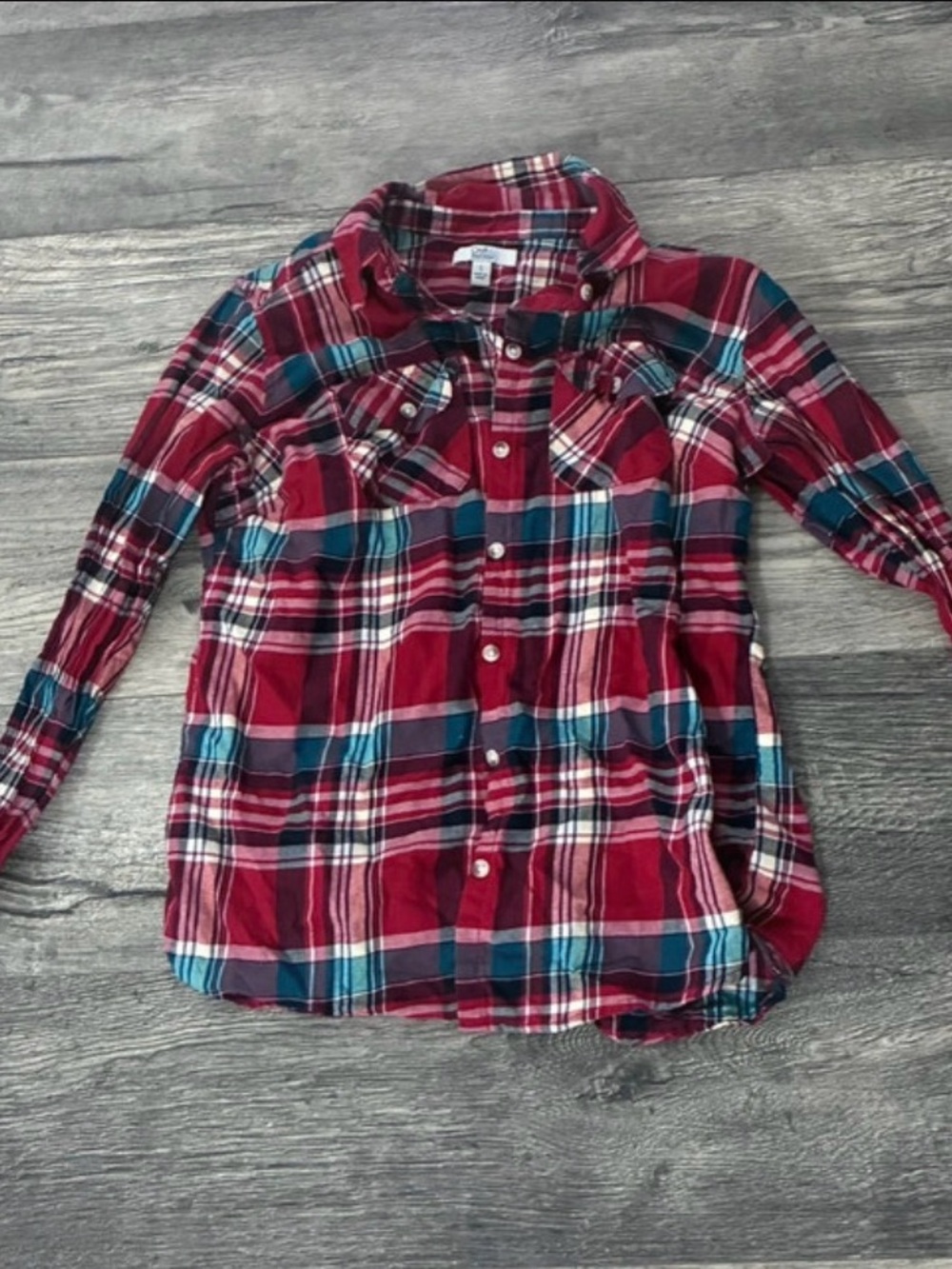 croft & barrow Red and Teal Plaid Button-Down Shirt